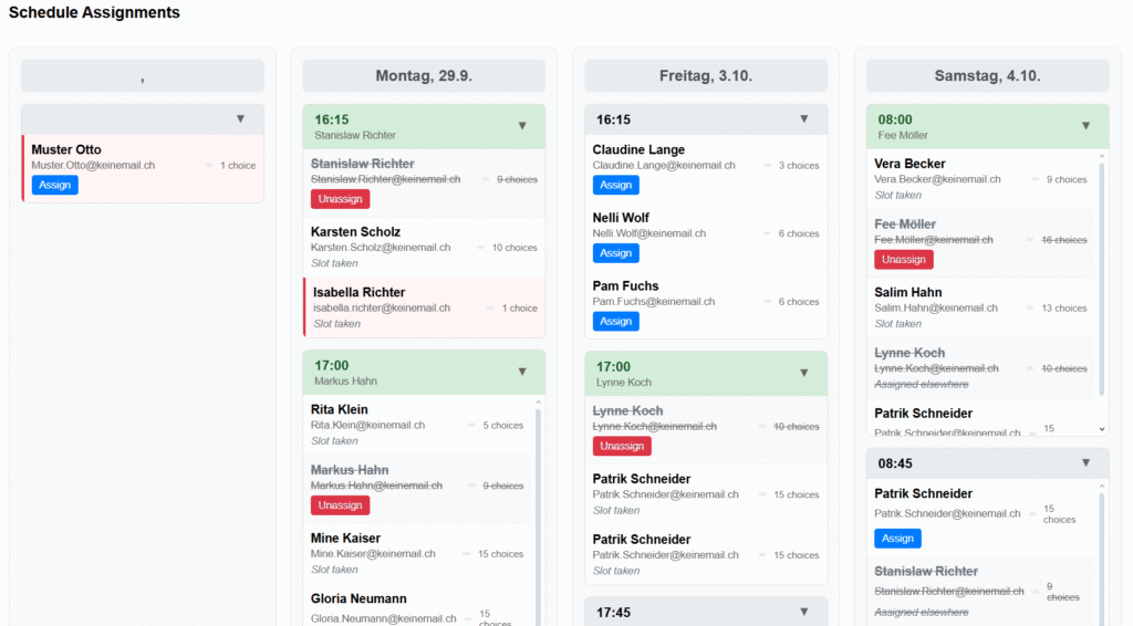 Zuweisung der Daten mit dem Scheduler