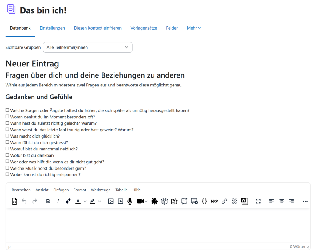 Fragen aus dem Bereich "Gedanken und Gefühle"