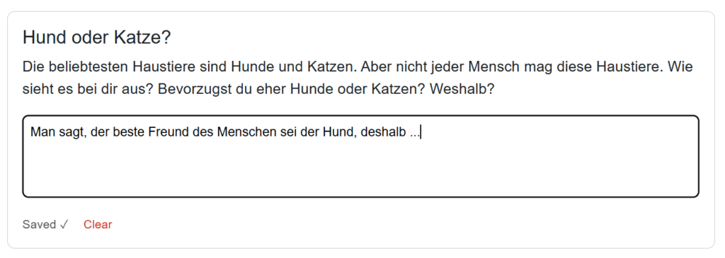 Auch Freitexteingaben sind mithilfe des Scripts möglich.