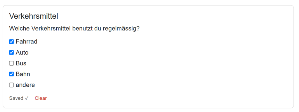 Checkliste mit Auswahlmöglichkeiten
